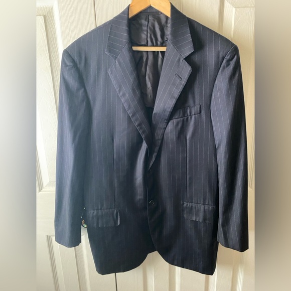 Oxxford Clothes Navy Pinstripe Gold Coast Super 120’s Wool Suit Jacket 40R